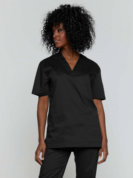 Unisex stretch μπλούζα με λαιμό βε, από σύμμικτη soft touch ελαστική καμπαρντίνα, Velilla, Kong-535206S, BLACK