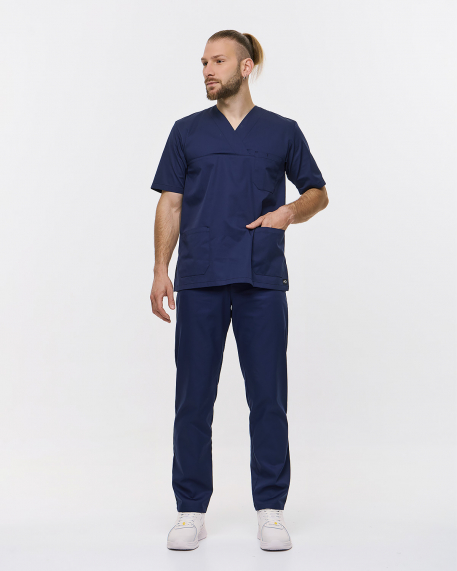 Unisex σετ (Scrub) μπλούζα με λαιμό βε και παντελόνι με ελαστική μέση και 3 τσέπες σε σκούρο μπλε χρώμα,KENKO