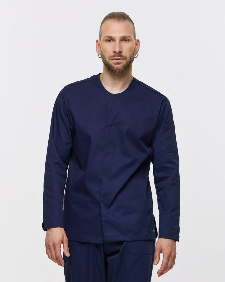 Σακάκι με κρυφό κούμπωμα, beltholder και microfiber στην πλάτη χωρίς γιακά, COBE.17.LS, ΜΠΛΕ ΣΚΟΥΡΟ