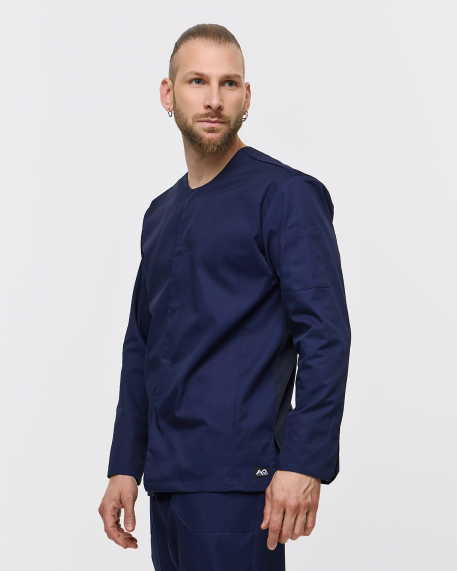 Σακάκι με κρυφό κούμπωμα, beltholder και microfiber στην πλάτη χωρίς γιακά, COBE.17.LS, ΜΠΛΕ ΣΚΟΥΡΟ