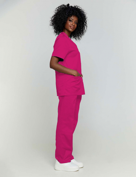 Unisex σετ, (Scrub) μπλούζα με λαιμό βε και παντελόνι με ελαστική μέση και τσέπη πίσω, Velilla, CamiNera, FUCHSIA