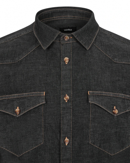 Ανδρικό Denim stretch πουκάμισο μακρύ μανίκι Velilla, Dusk-405006S, DARK GREY DENIM