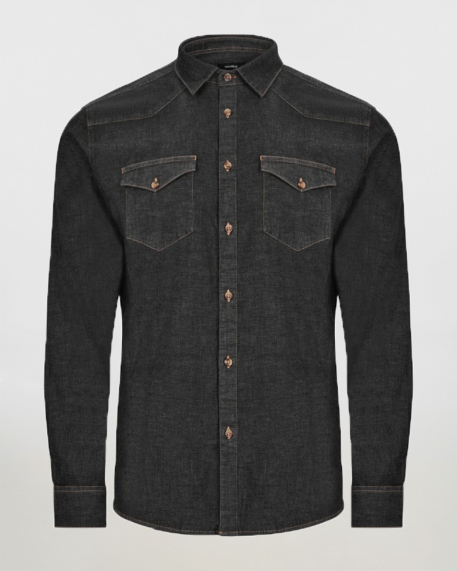 Ανδρικό Denim stretch πουκάμισο μακρύ μανίκι Velilla, Dusk-405006S, DARK GREY DENIM