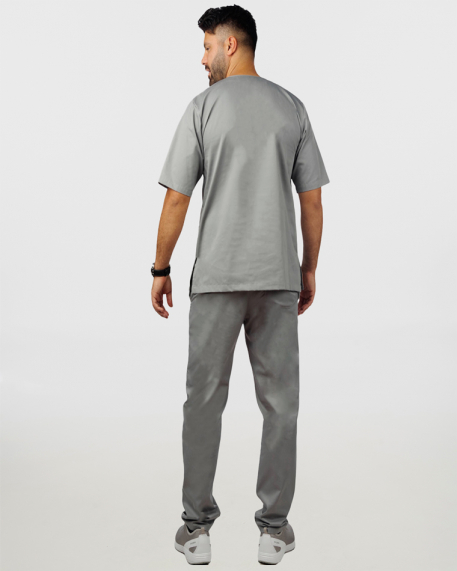 Unisex σετ, (Scrub) μπλούζα με λαιμό βε και παντελόνι με ελαστική μέση και 3 τσέπες, KANE., ΑΝΟΙΧΤΟ ΓΚΡΙ