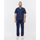 Unisex σετ (Scrub) μπλούζα με λαιμό βε και παντελόνι με ελαστική μέση και 3 τσέπες σε σκούρο μπλε χρώμα,KENKO