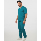 Unisex σετ (Scrub) μπλούζα με λαιμό βε και παντελόνι με ελαστική μέση και 3 τσέπες σε πετρόλ χρώμα,KENKO