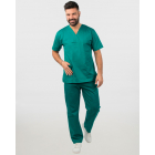 Unisex σετ (Scrub) μπλούζα με λαιμό βε και παντελόνι με ελαστική μέση και 3 τσέπες σε πράσινο χειρουργικό χρώμα,KENKO