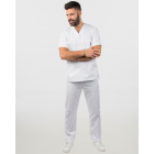 Unisex σετ (Scrub) μπλούζα με λαιμό βε και παντελόνι με ελαστική μέση και 3 τσέπες σε λευκό χρώμα,KENKO