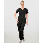 Γυναικείο σετ, (Scrub) μπλούζα με λαιμό βε και παντελόνι με ελαστική μέση και 3 τσέπες σε μαύρο χρώμα,MONDAI