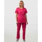 Γυναικείο σετ, (Scrub) μπλούζα με λαιμό βε και παντελόνι με ελαστική μέση και 3 τσέπες σε φούξια χρώμα,MONDAI