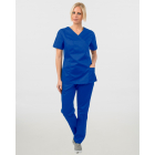 Γυναικείο σετ, (Scrub) μπλούζα με λαιμό βε και παντελόνι με ελαστική μέση και 3 τσέπες σε μπλε ρουά χρώμα,MONDAI