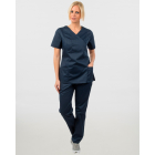 Γυναικείο σετ, (Scrub) μπλούζα με λαιμό βε και παντελόνι με ελαστική μέση και 3 τσέπες σε σκούρο μπλε χρώμα,MONDAI