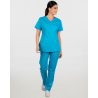 Γυναικείο σετ, (Scrub) μπλούζα με λαιμό βε και παντελόνι με ελαστική μέση και 3 τσέπες σε χρώμα μπλε του οινοπνεύματος,MONDAI