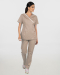 Γυναικείο σετ, (Scrub) μπλούζα με λαιμό βε και παντελόνι με ελαστική μέση και 3 τσέπες NAMI, ΜΠΕΖ/ΛΕΥΚΟ