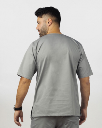 Unisex μπλούζα με λαιμό βε από σύμμικτη καμπαρντίνα, Newton-103.17, ΑΝΟΙΧΤΟ ΓΚΡΙ