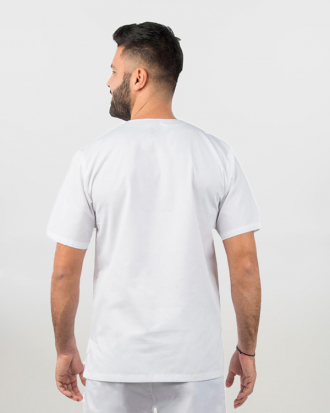 Unisex μπλούζα με λαιμό βε από σύμμικτη καμπαρντίνα, Newton-103.17, ΛΕΥΚΟ