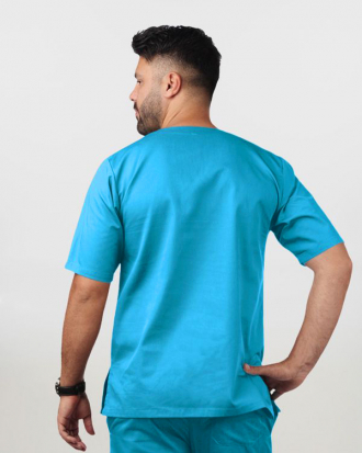 Unisex μπλούζα με λαιμό βε από σύμμικτη καμπαρντίνα, Newton-103.17, ΜΠΛΕ ΟΙΝΟΠΝΕΥΜΑΤΟΣ