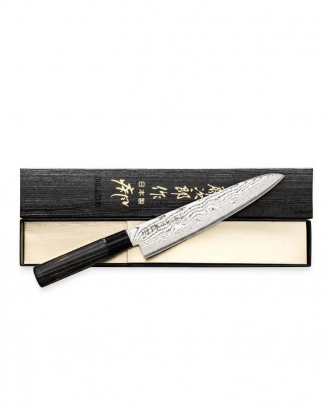 Μαχαίρι σεφ 18cm, από δαμασκηνό ατσάλι με λαβή καστανιάς, Shippu Black, Tojiro, FD-1593, ΜΑΥΡΟ