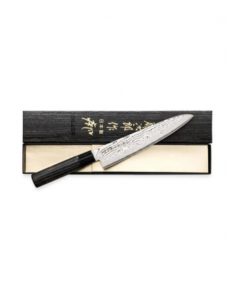 Μαχαίρι Santoku 16,5cm, από δαμασκηνό ατσάλι με λαβή καστανιάς, Shippu Black, Tojiro, FD-1597, ΜΑΥΡΟ