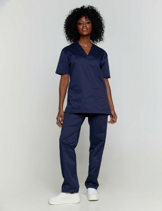 Unisex σετ, (Scrub) μπλούζα με λαιμό βε και παντελόνι από σύμμικτη soft touch ελαστική καμπαρντίνα, Velilla, KongFudji, NAVY BLUE