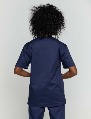 Unisex stretch μπλούζα με λαιμό βε, από σύμμικτη soft touch ελαστική καμπαρντίνα, Velilla, Kong-535206S, NAVY BLUE