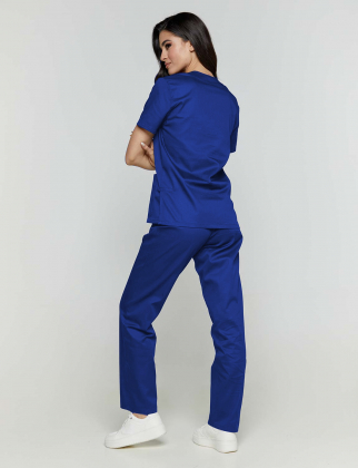 Unisex σετ, (Scrub) μπλούζα με λαιμό βε και παντελόνι με ελαστική μέση και τσέπη πίσω, Velilla,  CamiNera, ULTRAMARINE BLUE
