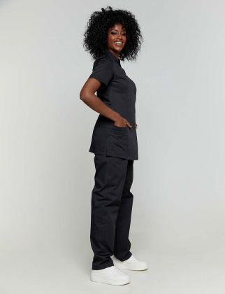 Γυναικεία στολή, σακάκι ασύμμετρο με κοντό μανίκι και παντελόνι σε μαύρο χρώμα,250B+322B