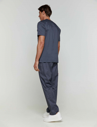 Unisex σετ, (Scrub) μπλούζα με λαιμό βε και παντελόνι από σύμμικτη soft touch ελαστική καμπαρντίνα, Velilla, KongFudji, DARK GREY