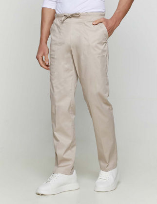 Unisex stretch παντελόνι, με ελαστική μέση και 3 τσέπες, από σύμμικτη soft touch ελαστική καμπαρντίνα, Velilla, Fudji-533006S, LIGHT BEIGE