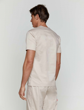 Unisex stretch μπλούζα με λαιμό βε, από σύμμικτη soft touch ελαστική καμπαρντίνα, Velilla, Kong-535206S, LIGHT BEIGE