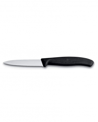 Μαχαίρι κουζίνας 8cm οδοντωτό, μυτερό, μαύρη λαβή Swiss Classic, Victorinox, 6.7633, ΜΑΥΡΟ