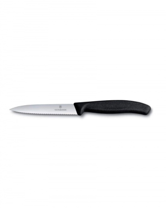 Μαχαίρι κουζίνας 10cm οδοντωτό, μυτερό, μαύρη λαβή Swiss Classic, Victorinox, 6.7733, ΜΑΥΡΟ