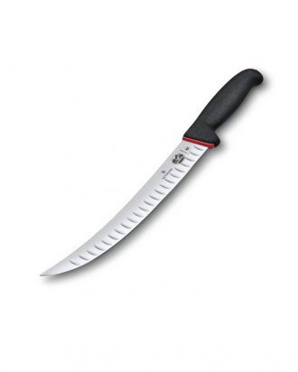 Μαχαίρι σφαγής με καμπύλη στενή λάμα και αυλακώσες 25cm λαβή Dual grip Fibrox, Victorinox 5.7223.25D, ΜΑΥΡΟ