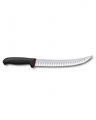 Μαχαίρι σφαγής με καμπύλη στενή λάμα και αυλακώσες 25cm λαβή Dual grip Fibrox, Victorinox 5.7223.25D, ΜΑΥΡΟ