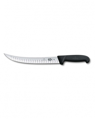 Μαχαίρι σφαγής με καμπύλη στενή λάμα και αυλακώσεις 25cm.με λαβή Fibrox, Victorinox 5.7223.25, ΜΑΥΡΟ