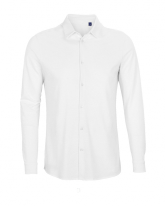 Ανδρικό πικέ μακρυμάνικο πουκάμισο, Neoblu, Basile Men-03777, WHITE OPTIC