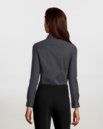 Γυναικείο μακρυμάνικο ελαστικό πουκάμισο με ελαστική ποπλίνα Sols, Blake Women-01427, TITANIUM GREY