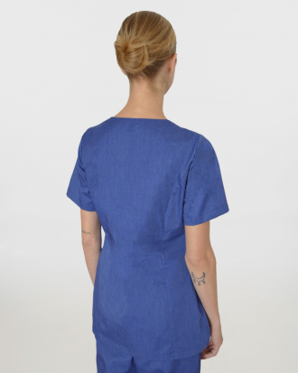 Γυναικεία μπλούζα με λαιμό βε από σύμμικτη καμπαρντίνα, Cassandra-2033.17, BLUE MELANGE-401CD