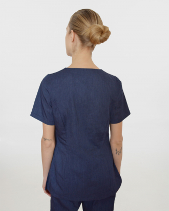 Γυναικεία μπλούζα με λαιμό βε από σύμμικτη καμπαρντίνα, Cassandra-2033.17, NAVY MELANGE-410CD