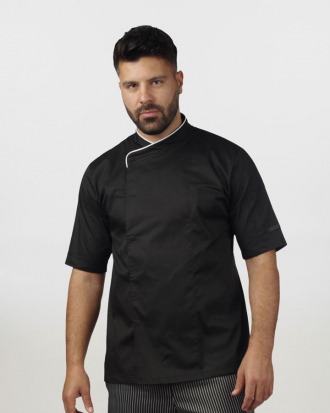 Μαγειρική μπλούζα με beltholder, διάτρητη πλάτη και κοντό μανίκι, DENNIS-1116.1.17, ΜΑΥΡΟ/ΛΕΥΚΟ