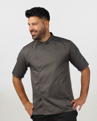 Μαγειρική μπλούζα με beltholder, διάτρητη πλάτη και κοντό μανίκι, DENNIS-1116.1.17, ΣΚΟΥΡΟ ΓΚΡΙ/ΜΑΥΡΟ