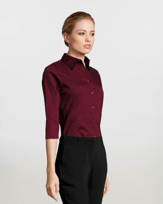 Γυναικείο stretch πουκάμισο με μανίκια τρία τέταρτα Sols, Effect-17010, MEDIUM BURGUNDY