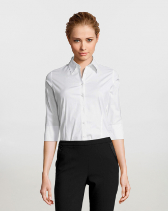 Γυναικείο stretch πουκάμισο με μανίκια τρία τέταρτα Sols, Effect-17010, WHITE