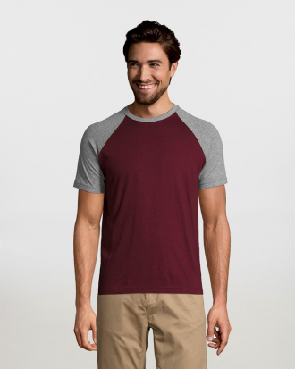 Ανδρικό T-shirt δίχρωμο, Sols, Funky-11190, GREY MELANGE/BURGUNDY