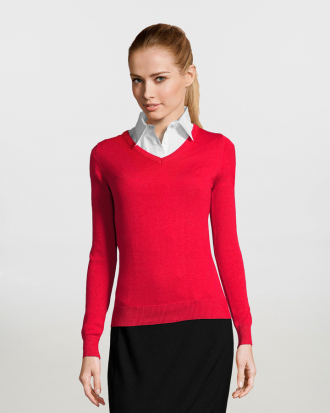 Γυναικείο πουλόβερ με λαιμόκοψη τύπου «V» Sol’s, Galaxy Women-90010, ΚΟΚΚΙΝΟ