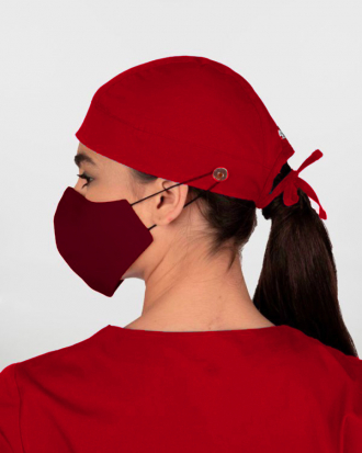 Ιατρικό Unisex σκουφάκι, με κουμπιά στήριξης μάσκας, Hover-407, ΚΟΚΚΙΝΟ