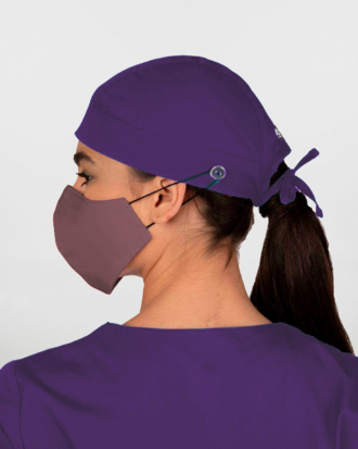 Ιατρικό Unisex σκουφάκι, με κουμπιά στήριξης μάσκας, Hover-407, ΒΙΟΛΕΤΙ
