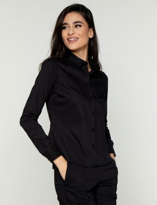 Γυναικείο μακρυμάνικο πουκάμισο, με ιταλικό γιακά, Velilla, Iruma-405011, BLACK