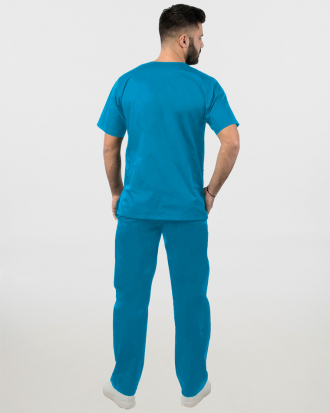 Unisex σετ, (Scrub) μπλούζα με λαιμό βε και παντελόνι με ελαστική μέση και 3 τσέπες, KANE., ΜΠΛΕ ΟΙΝΟΠΝΕΥΜΑΤΟΣ