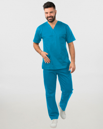 Unisex σετ (Scrub) μπλούζα με λαιμό βε και παντελόνι με ελαστική μέση και 3 τσέπες σε χρώμα μπλε του οινοπνεύματος,KENKO